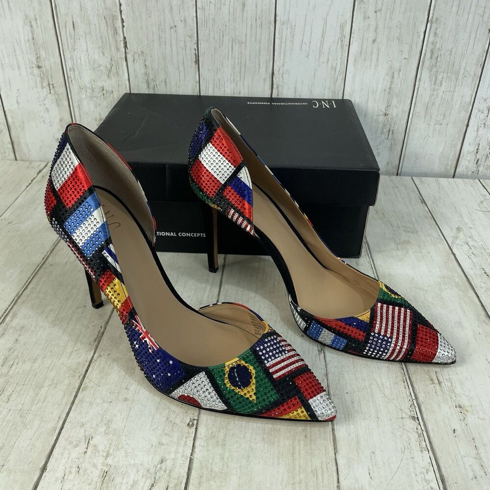INC International Concepts Colorful Flag Kenjay D'OrsayHeels, Size 8.5